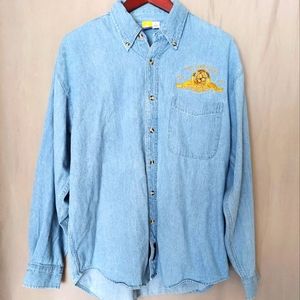 Vintage MGM Metro Goldwyn Mayer Denim Long Sleeve Button Up Shirt Large